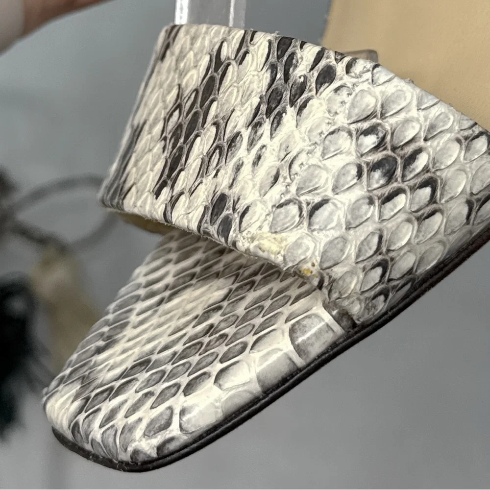 NEW Jimmy Choo Deva 85 Snakeskin Leather Tasseled Ankle Tie Wedge Sandal Heels